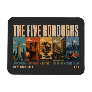 Vijf stadsdelen New York City NYC Illustratie Retr Magneet