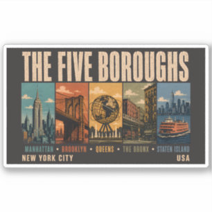 Vijf stadsdelen New York City NYC Illustratie Retr Sticker