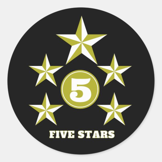 Vijf sterren geweldig ronde sticker (Voorkant)