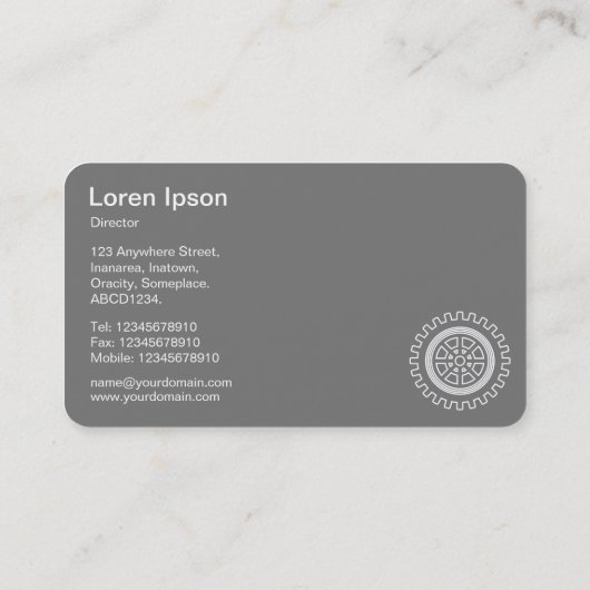 Vijf tandwielen - donkergroen - grijs terug visitekaartje (Achterkant)