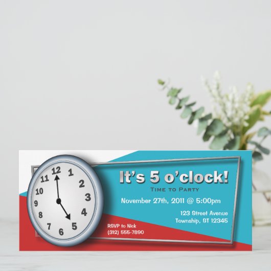 Vijf uur Feestuitnodigingen Kaart (Staand voorkant)