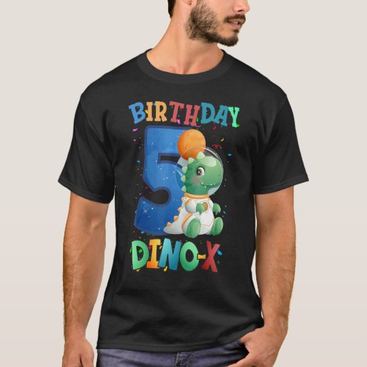 Vijf Verjaardag Dino Space Boys 5 Jaar Astronaut B T-shirt (Voorkant)