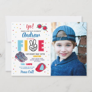 Vijf verjaardag vrede uit! 5e zomer jongens kaart