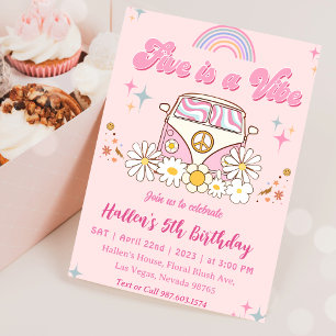 Vijf Vibe Groovy Retro Rainbow vijfde verjaardag Kaart