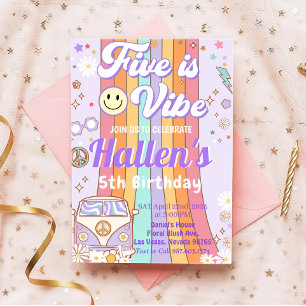 Vijf Vibe Groovy Retro Rainbow vijfde verjaardag Kaart