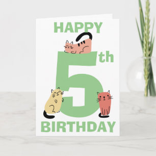 Vijfde 5e Verjaardag Doodle Katten Aangepast Beric Kaart