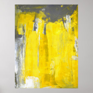 "Vijfde" Grijs en Geel Abstract Poster van de Kuns