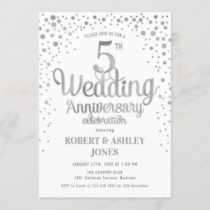 Vijfde Jubileum - Zilver en wit Kaart