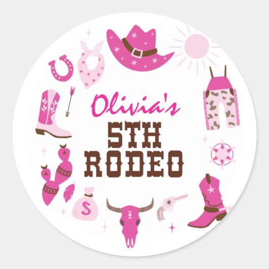 Vijfde Rodeo Roze Western Cowboy 5e Verjaardag Ronde Sticker (Voorkant)