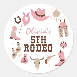 Vijfde Rodeo Roze Western Cowboy 5e Verjaardag Ronde Sticker