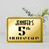 Vijfde verjaardag: Art Deco Kijk "5" en naam Folie Uitnodiging (Staand Voorkant)
