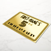 Vijfde verjaardag — Art Deco Style "5" en naam Folie Uitnodiging (Gedraaid)