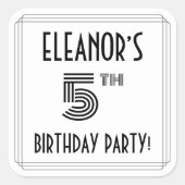 Vijfde verjaardag: Art Deco Style + aangepaste naa Vierkante Sticker (Voorkant)
