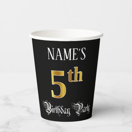 Vijfde verjaardag: Fancy script, Faux Gold Kijk Papieren Bekers (Achterkant)