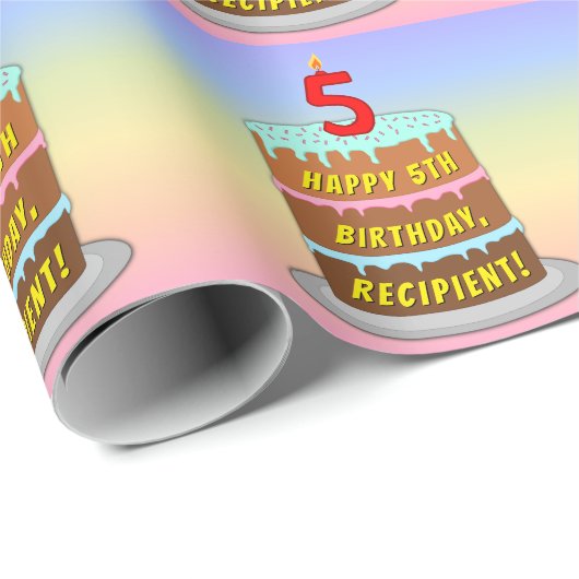 Vijfde verjaardag: Fun Cake en Candle + Custom Nam Cadeaupapier (Rol Hoek)