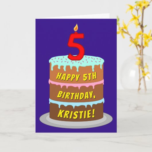 Vijfde verjaardag: Fun Cake en Candle + Custom Nam Kaart (Gele Bloem)