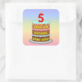 Vijfde verjaardag: Fun Cake en Candle + Custom Nam Vierkante Sticker (Tas)
