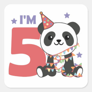 Vijfde verjaardag Panda voor kinderen 5 jaar vierk Vierkante Sticker