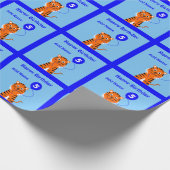 vijfde verjaardag tijger aangepaste naam blauw cadeaupapier (Hoek)