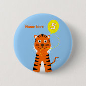 vijfde verjaardag tijger voegt naam blauw sinaasap ronde button 5,7 cm (Voorkant)