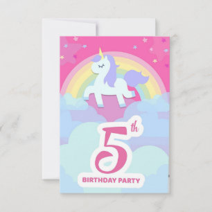 Vijfde verjaardag van de feestdag - Unicorn & Rain RSVP Kaartje