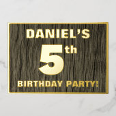Vijfde verjaardag: Vet, Faux Hood Grain Pattern Folie Uitnodiging (Voorkant)