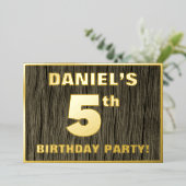 Vijfde verjaardag: Vet, Faux Hood Grain Pattern Folie Uitnodiging (Staand Voorkant)