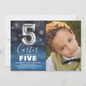 Vijfde vogelballon | Blauwe fotoparty Kaart (Voorkant)