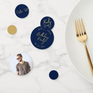 Vijfenveertig   Goud & Marineblauw 45e Verjaardags Confetti