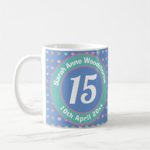 Vijftien jaar oud.Verjaardag. Koffiemok