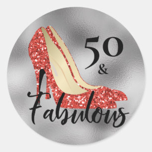 Vijftig 50 en Fabulous Rode Glitter Hakken Schoene Ronde Sticker