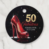 Vijftig 50 & Fabulous BIRTHDAY Rood Goud Hoge Hakk Bedankjes Labels (Achterkant)