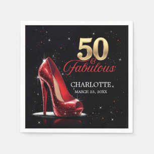 Vijftig 50 & Fabulous BIRTHDAY Rood Goud Hoge Hakk Servet