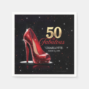 Vijftig 50 & Fabulous BIRTHDAY Rood Goud Hoge Hakk Servet