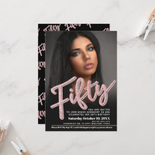 Vijftig 50e Birthday fotoscript glitter roos roze Kaart