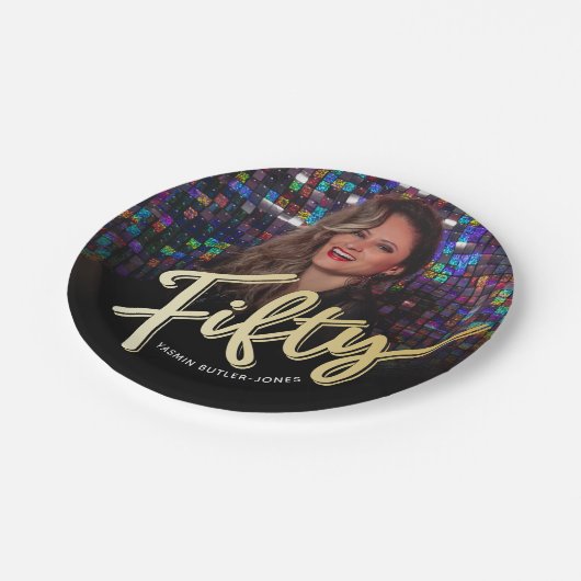 Vijftig 50e verjaardag aangepaste fotoscript goude papieren bordje (Gekanteld)