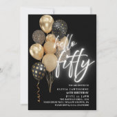 Vijftig 50ste verjaardag ballonnen zwart en goud kaart (Voorkant)