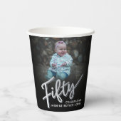Vijftig 50ste verjaardag foto script zwart zilver papieren bekers (Achterkant)