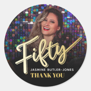 Vijftig 50ste verjaardagsfeest foto gouden gunst ronde sticker