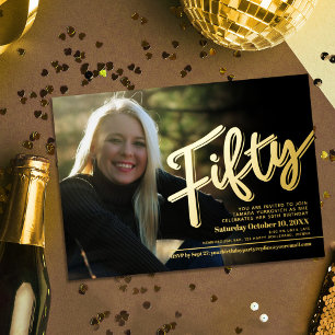 Vijftig 50th Birthday aangepaste fotoscript goud Folie Uitnodiging