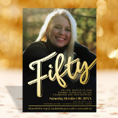 Vijftig 50th Birthday aangepaste fotoscript goud Folie Uitnodiging