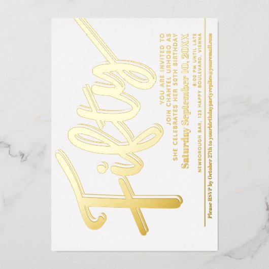 Vijftig 50th Birthday party wit met gouden manuscr Folie Uitnodiging (Voorkant)