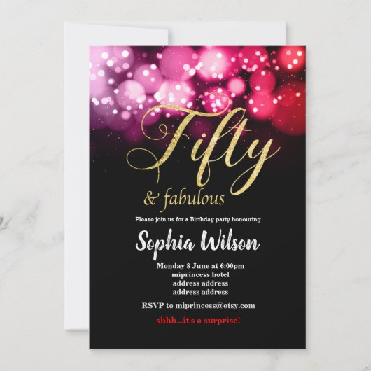 vijftig elegante roze glitter - uitnodiging tot he (Voorkant)