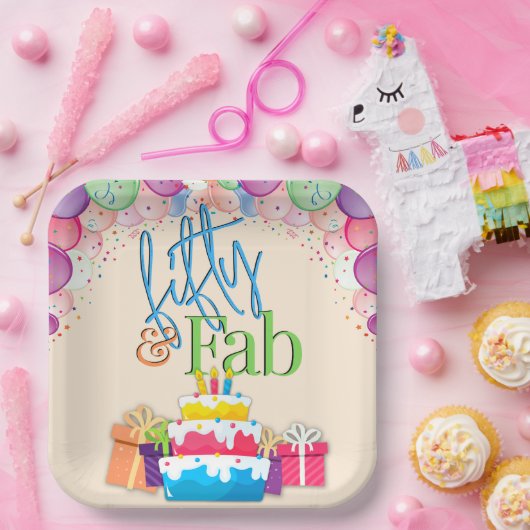 Vijftig en Fab Kleurrijk Verjaardagsfeest Papieren Bordje (Feest)