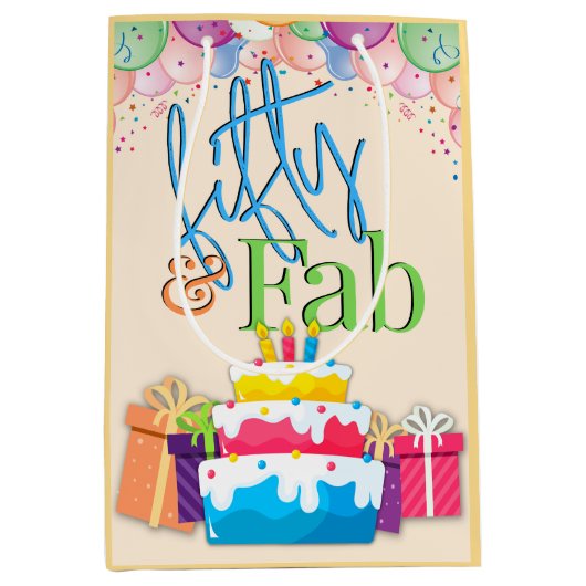 Vijftig en Fab kleurrijke verjaardag Medium Cadeauzakje (Voorkant)