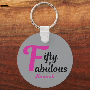 Vijftig en fabuleus Happy 50th Birthday Pink Accen Sleutelhanger