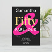 Vijftig en Fabulous 50th Verjaardag Zwart Goud Roz Kaart (Staand voorkant)