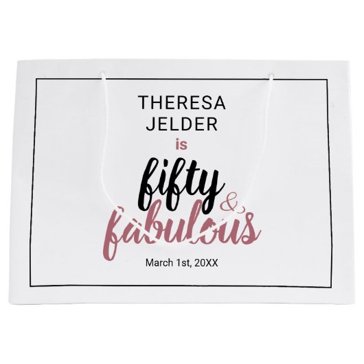 Vijftig en Fabulous Chic Pink Blush Verjaardag Groot Cadeauzakje (Voorkant)