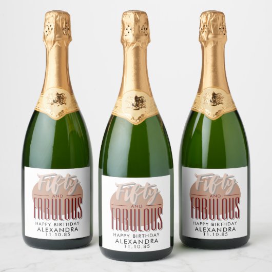 Vijftig en Fabulous Elegant Verjaardagsfeest Sparkling Wijnetiket (Flessen)