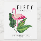 Vijftig en Fabulous Flamingo 50th Birthday Party Wijn Etiket (Enkel label)